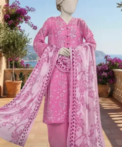 MTJ Printed Lawn 3pc Pink Unstitched