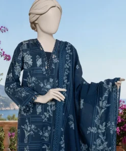 MTJ Printed Lawn 3pc Blue Unstitched
