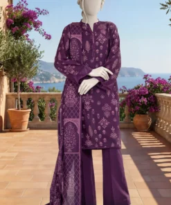 MTJ Printed Lawn 3pc Purple Unstitched