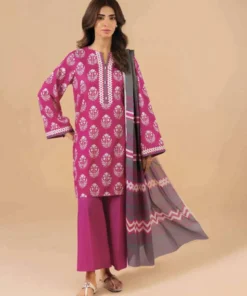 Alkaram Printed Pink Lawn 3pc Unstitched