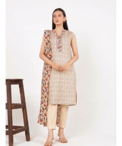 Alkaram Printed Cream-1 Lawn 3pc Unstitched