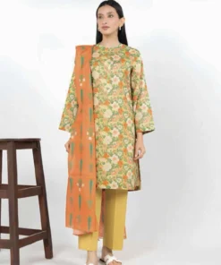 Alkaram Printed Yellow Lawn 3pc Unstitched