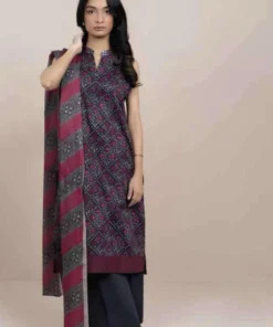Alkaram Printed Black Lawn 3pc Unstitched