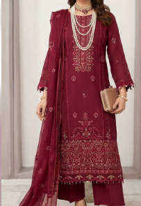 Amber By Anora Emb Lawn 3pc Maroon