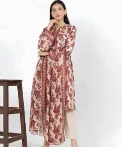 Alkaram Printed Beige-1 Lawn 3pc Unstitched