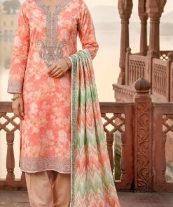 Mashaim 3Piece Printed Lawn Peach