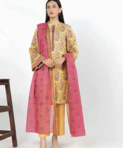 Alkaram Printed Lawn 3pc Yellow Unstitched