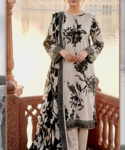 Mashaim 3Piece Printed Lawn White