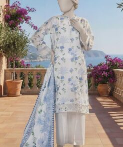 MTJ Printed Lawn 3pc Sky White Unstitched