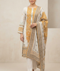 Khaadi Lawn 3pc Unstitched Printed weight and Yellow