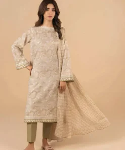 Alkaram Printed Lawn 3pc Beige Unstitched