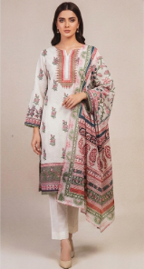 Khaadi Lawn 3pc Unstitched Printed white 1