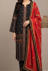 Khaadi Lawn 3pc Unstitched Printed Black