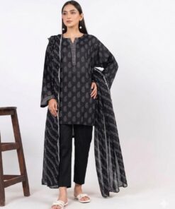 Alkaram Printed Lawn 3pc Black Unstitched
