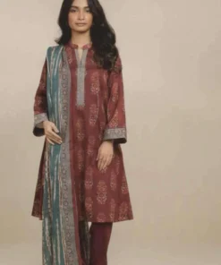 Alkaram Printed Lawn 3pc Red Unstitched