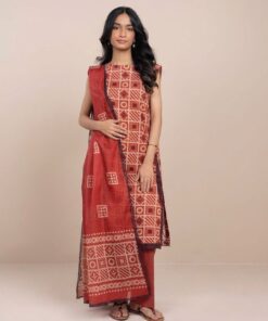 Alkaram Printed Lawn 3pc Rust Unstitched