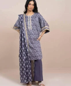 Alkaram Printed Purple Lawn 3pc Unstitched