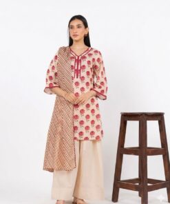 Alkaram Printed Lawn 3pc Cream Unstitched