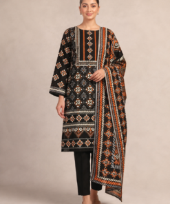 Khaadi Lawn 3pc Unstitchevd Printed Black