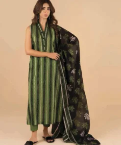 Alkaram Printed Green Lawn 3pc Unstitched