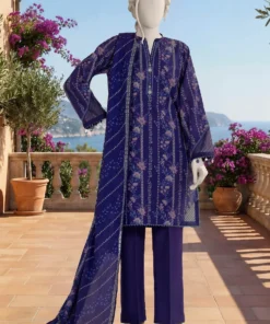MTJ Printed Lawn 3pc Dark-Blue Unstitched