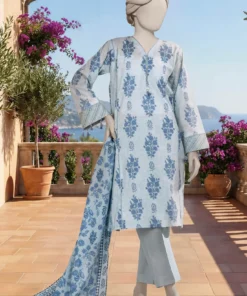 MTJ Printed Lawn 3pc Sky Blue Unstitched