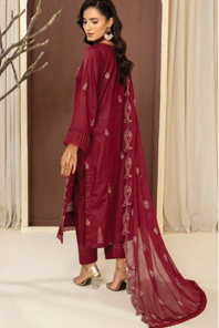 Cocktail By Anora Unstitched Emb Lawn 3PC – Maroon