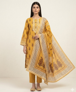 Khaadi Lawn 3pc Unstitched Printed Yellow 1