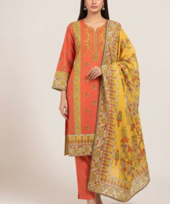 Khaadi Lawn 3pc Unstitchevd Printed Orange