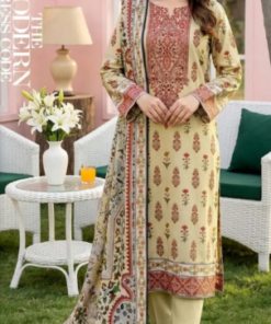 Mashaim 3 pc Printed Lawn Beige