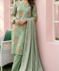 Mashaim 3 pc Printed Lawn Pista Green