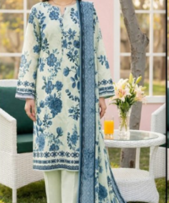 Mashaim 3 pc Printed Lawn White 1