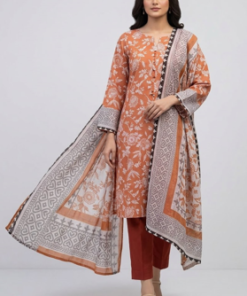 Khaadi Lawn 3pc Unstitched Printed Rust Orange