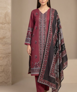 Khaadi Lawn 3pc Unstitched Printed Maroon
