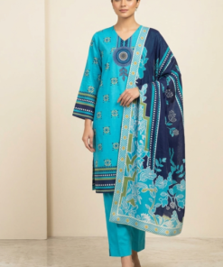 Khaadi Lawn 3pc Unstitched Printed Cyan