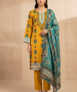 Khaadi Lawn 3pc Unstitched Printed Yellow