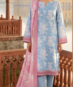 Mashaim 3Piece Printed Lawn light blue
