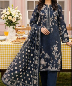 Mashaim 3 pc Printed Lawn Dark Blue