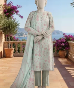 MTJ Printed Lawn 3pc Mint-Green Unstitched